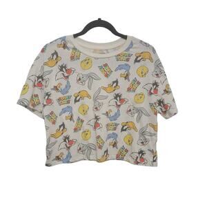 Loony Toones Crop All Over Print Tee Top, Large